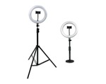 Set Of Two (2) Height-adjustable Stands With Pivoting Led Ring Lights And Universal Pho