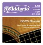 Daddario  D'Addario EJ13 80/20 Bronze Acoustic Guitar Strings 11-52 Custom Light
