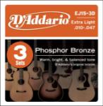 D'Addario 10-47 Extra Light, Phosphor Bronze Acoustic Guitar Strings 3-Pack