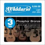 D'addario EJ16-3D D'Addario Light Acoustic Guitar String  .012-.053 3-Pack