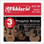 D'Addario 13-56 Medium, Phosphor Bronze Acoustic Guitar Strings 3-Pack