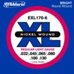 D'Addario EXL170-6 6-String Nickel Wound Bass Guitar Strings, Light, 32-130, Long Scale