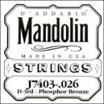 D'Addario J7403 Phosphor Bronze Mandolin Single String, Third String, .026