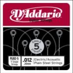 D'Addario PL012-5 Plain Steel Guitar Single String, .012 5-pack