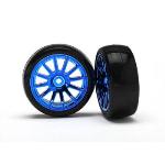 TRAXXAS TRA7573R Pre-Mounted Slick Tires & 12-Spoke Wheels (Blue Chrome) (2) LaTrax