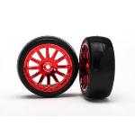 TRAXXAS TRA7573X Pre-Mounted Slick Tires & 12-Spoke Wheels (Red Chrome) (2) LaTrax