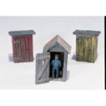 WOODLAND SCENIC WOOD214 HO 3 Outhouses & Man