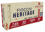 34156 Fiocchi 765A Heritage  30 Luger 7.65 Parabellum 93 gr Full Metal Jacket (FMJ) 50