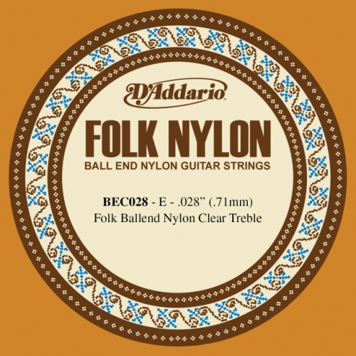 D'Addario BEC028 Folk Nylon Guitar Single String, Clear Nylon, Ball End, .028