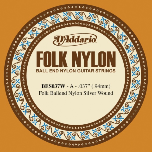 D'Addario BES037W Folk Nylon Guitar Single String, Silver Wound, Ball End, .037