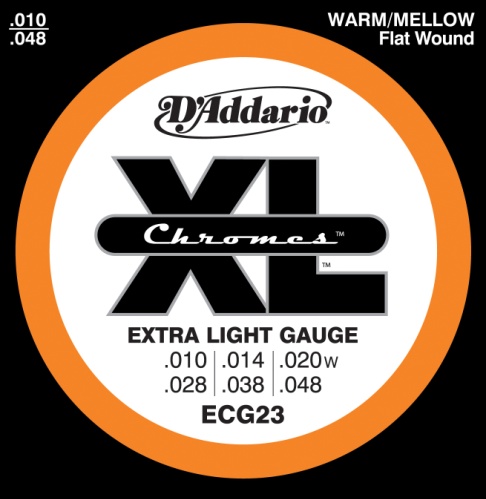 D'Addario ECG23 Chromes Flat Wound Electric Guitar Strings, Extra Light, 10-48