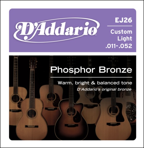 D'Addario 11-52 Custom Light, Phosphor Bronze Acoustic Guitar Strings