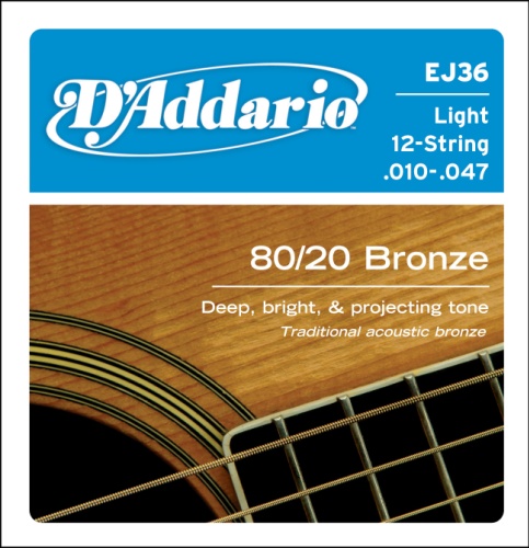 D'Addario 10-47 Light 12-String, 80/20 Bronze Acoustic Guitar Strings