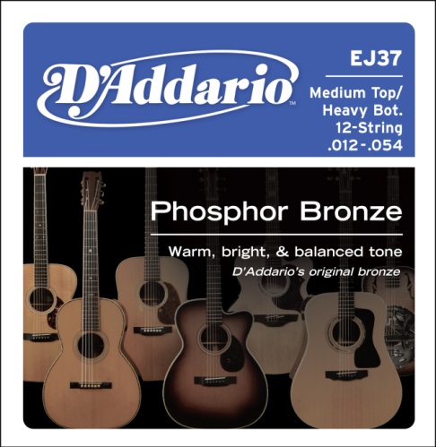 D'Addario 2-54 Medium Top/Heavy Bottom 12-String, Phosphor Bronze Acoustic Guitar Strings