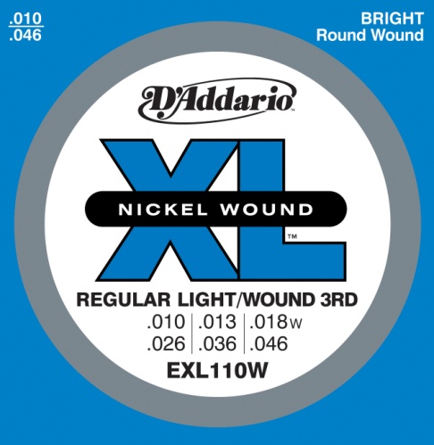 D'Addario 10-46 Regular Light Wound Third, XL Nickel Electric Guitar Strings