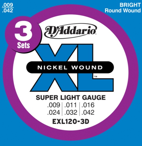 D'Addario 09-42 Super Light, XL Nickel Electric Guitar Strings 3-Pack