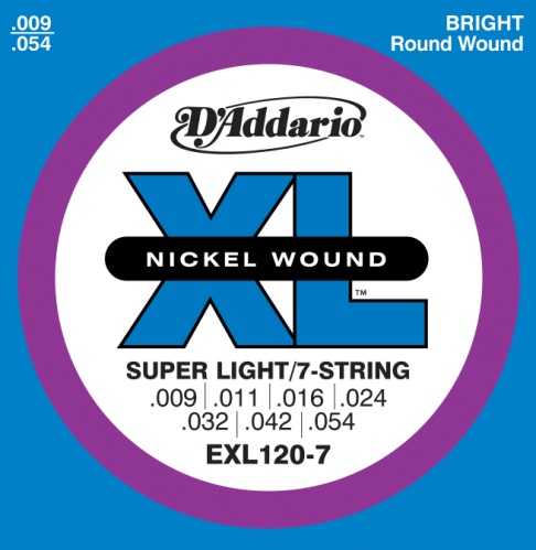 D'Addario 09-54 Super Light 7-String, XL Nickel Electric Guitar Strings