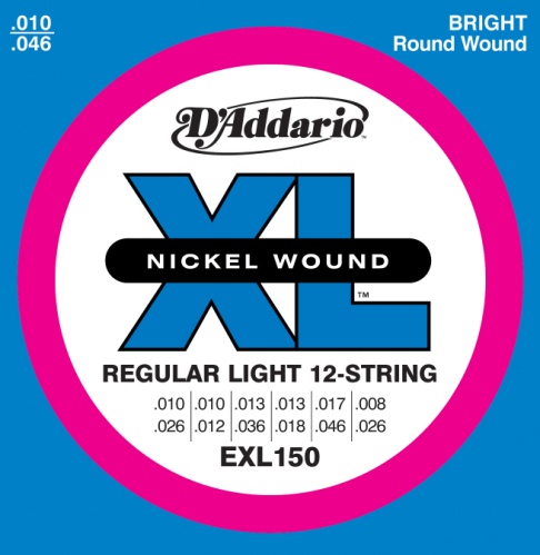 D'Addario 10-46 Regular Light 12-String, XL Nickel Electric Guitar Strings