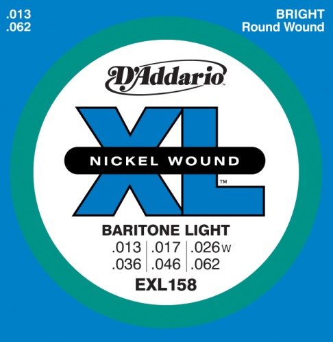 D'Addario 13-62 Light Baritone, XL Nickel Electric Guitar Strings