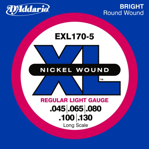 D'Addario 45-130 Regular Light 5-String, Long Scale, XL Nickel Bass Strings
