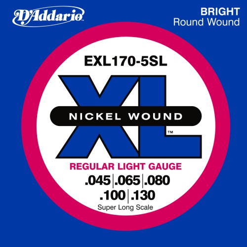 D'Addario 45-130 Regular Light 5-String, Super Long Scale, XL Nickel Bass Strings