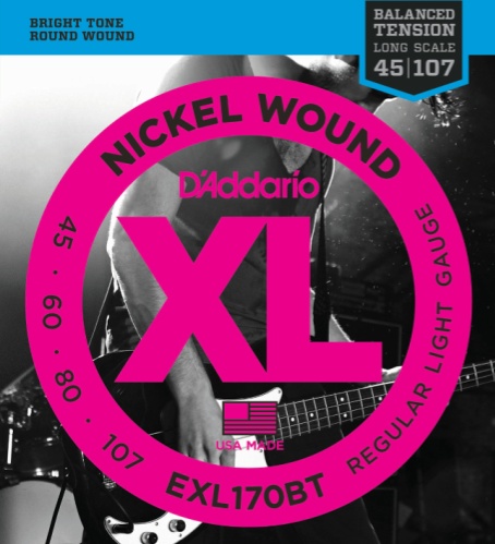 D'Addario  EXL170BT Nickel Wound Bass Guitar Strings, Balanced Tension Regular Light, 45-107, Long Scale
