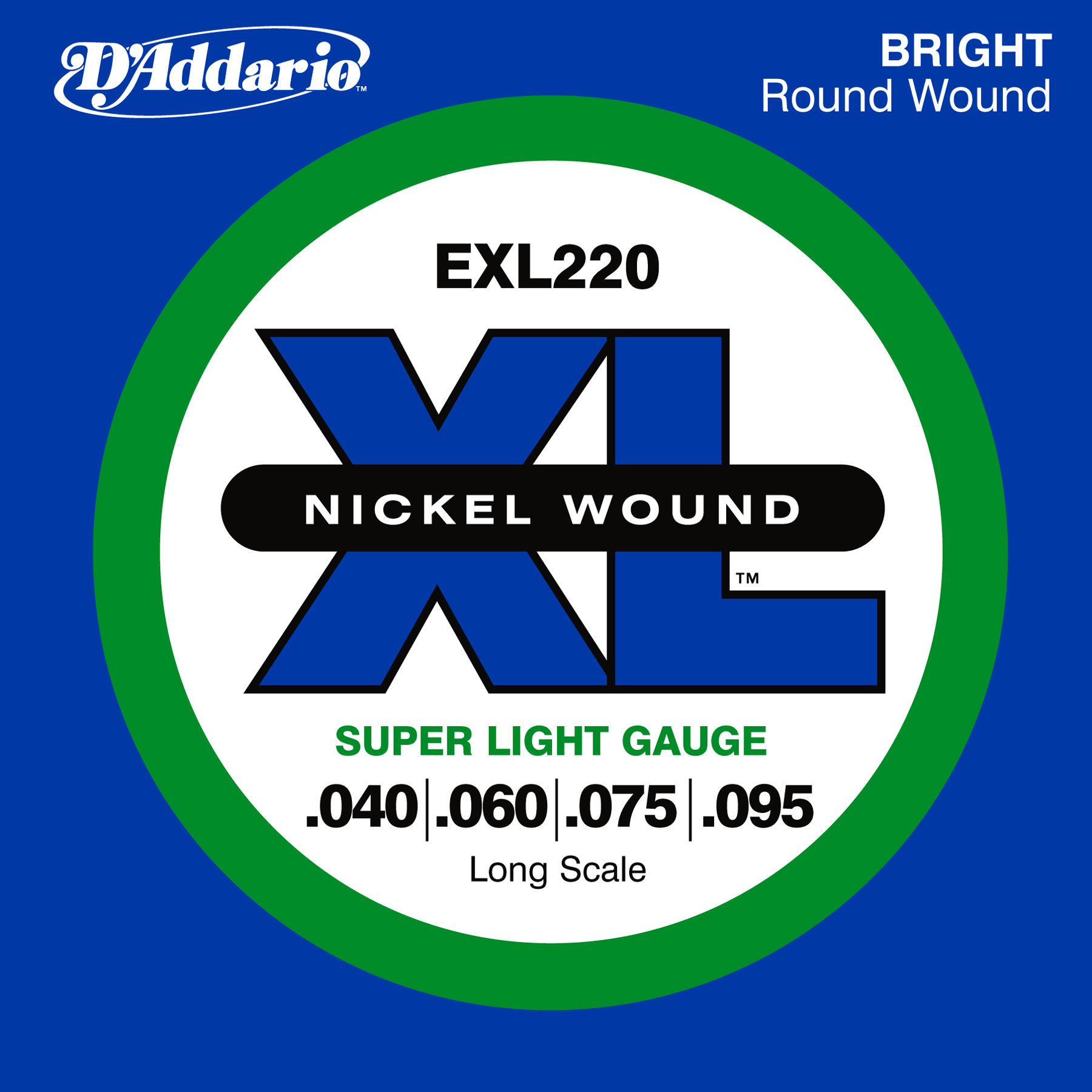 D'Addario 40-95 Super Light, Long Scale, XL Nickel Bass Strings
