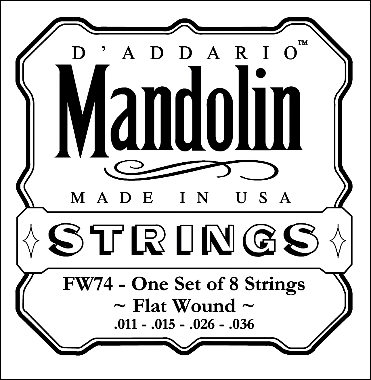 D'Addario FW74 Flatwound Mandolin Strings, Phosphor Bronze, Medium, 11-36