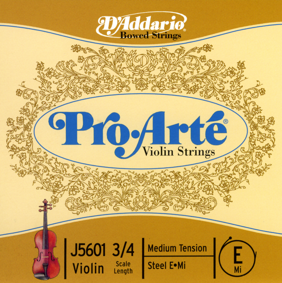 D'Addario Pro-Arte Violin Single E String, 3/4 Scale, Medium Tension