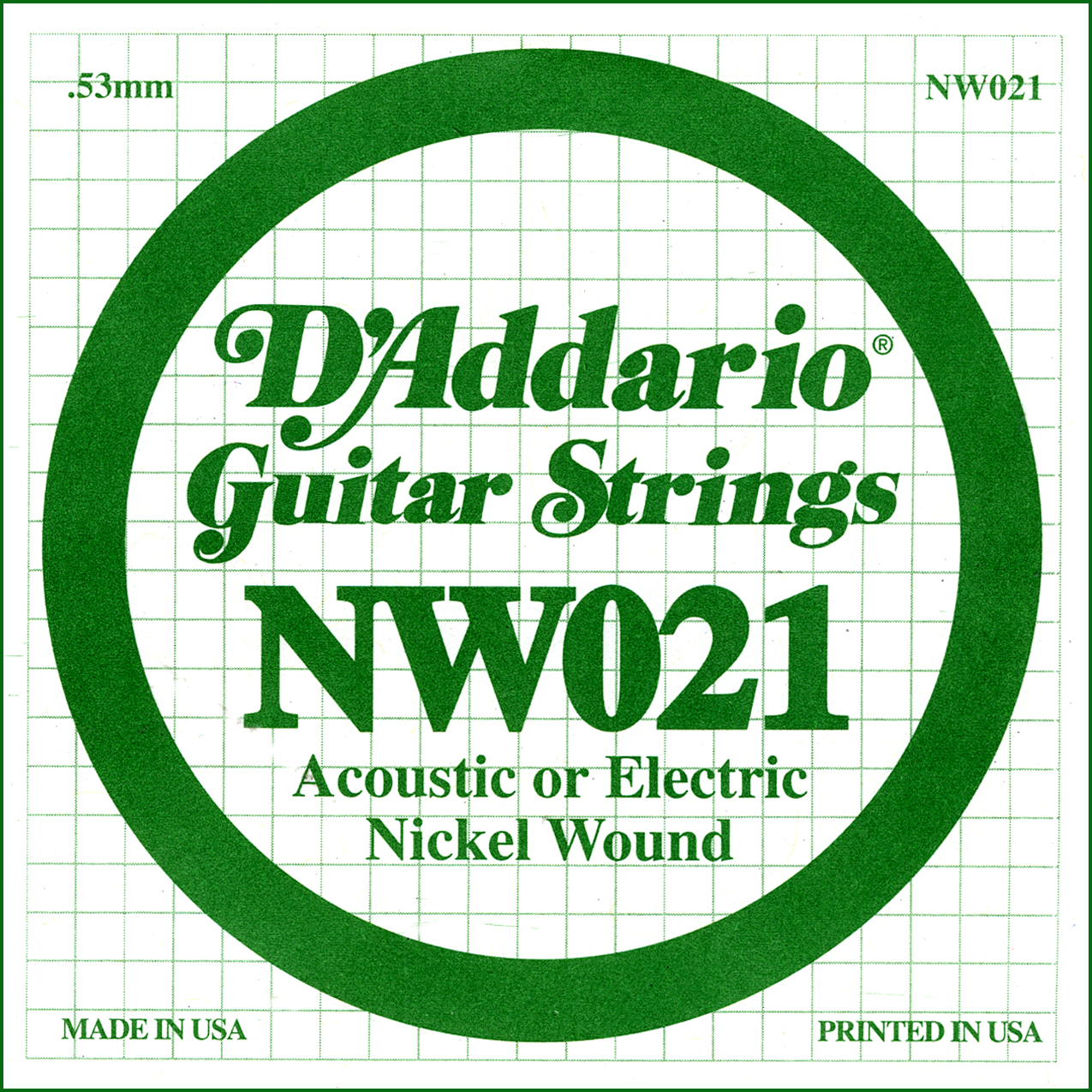 D'Addario  NW021 Nickel Wound Electric Guitar Single String, .021