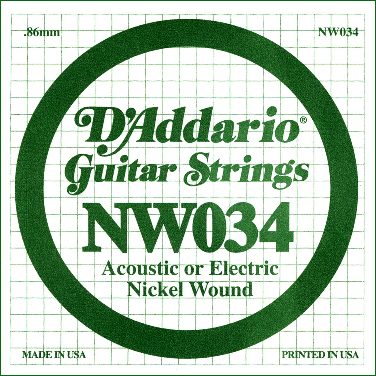 D'Addario  NW034 Nickel Wound Electric Guitar Single String, .034