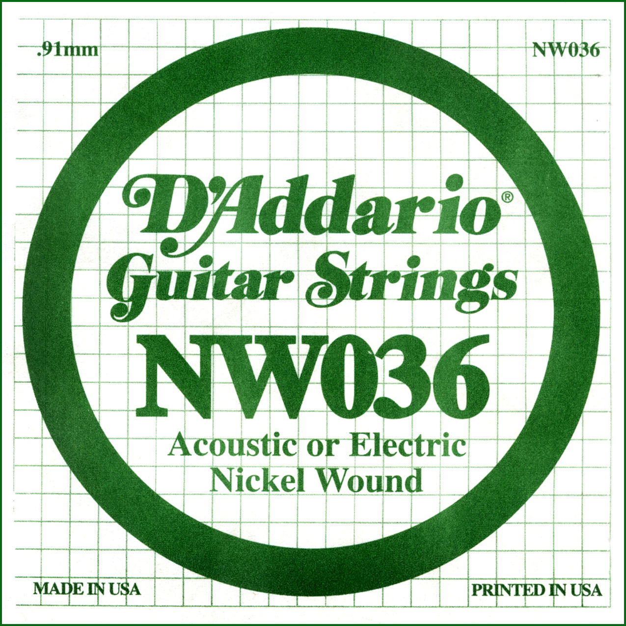 D'Addario NW036 Nickel Wound Electric Guitar Single String, .036