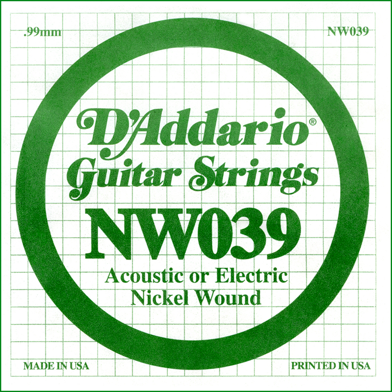 D'Addario  NW039 Nickel Wound Electric Guitar Single String, .039