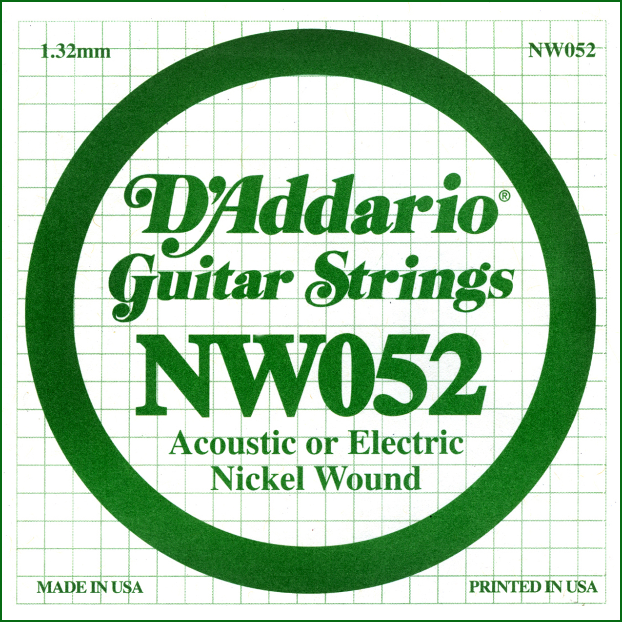 D'Addario  NW052 Nickel Wound Electric Guitar Single String, .052