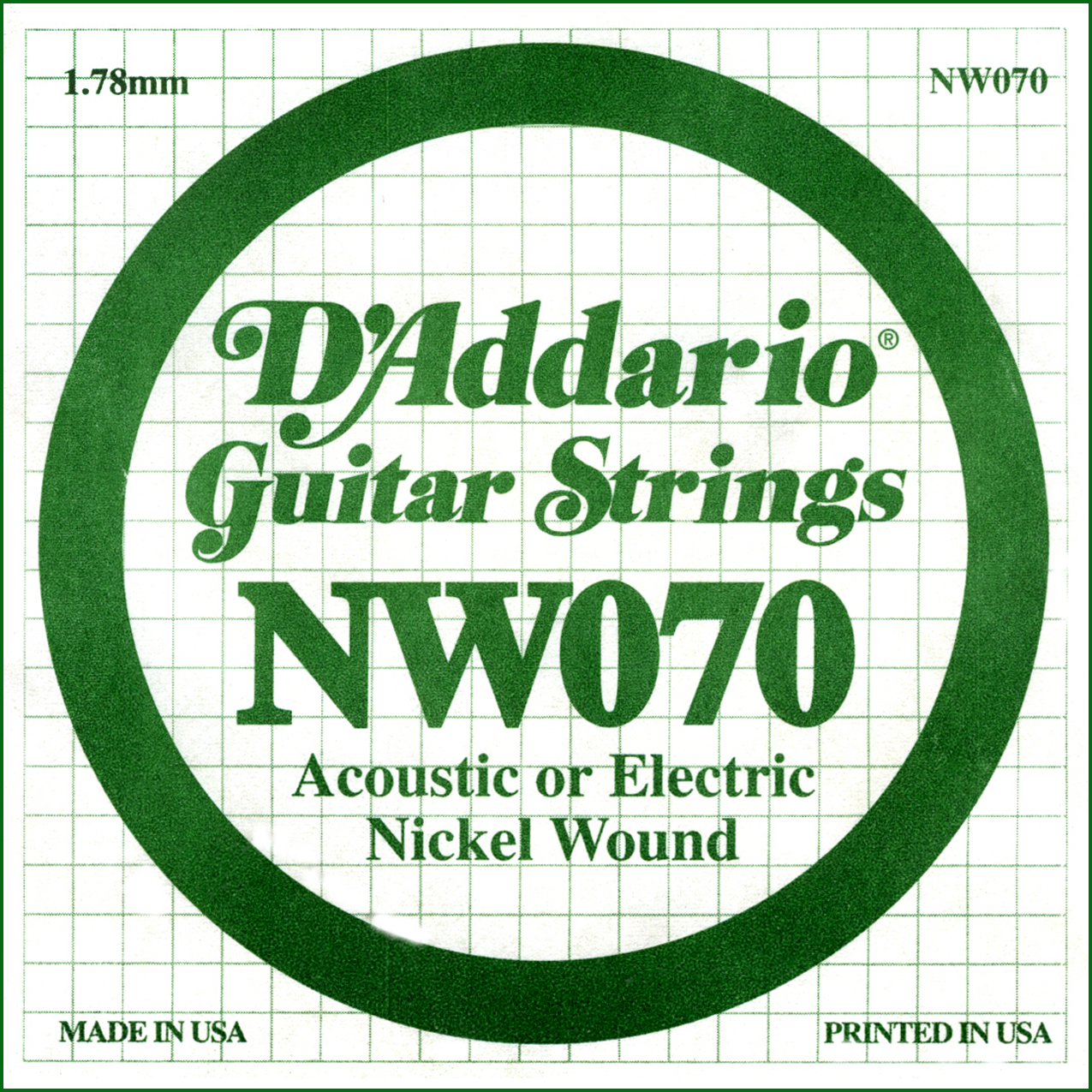 D'Addario NW070 Nickel Wound Electric Guitar Single String, .070