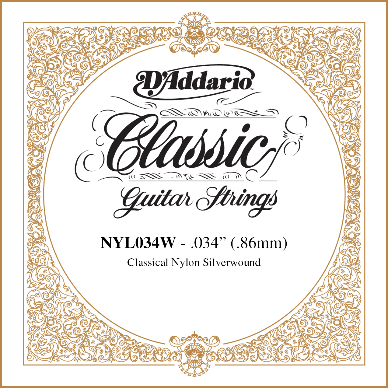 D'Addario  NYL034W Silver-plated Copper Classical Single String, .034