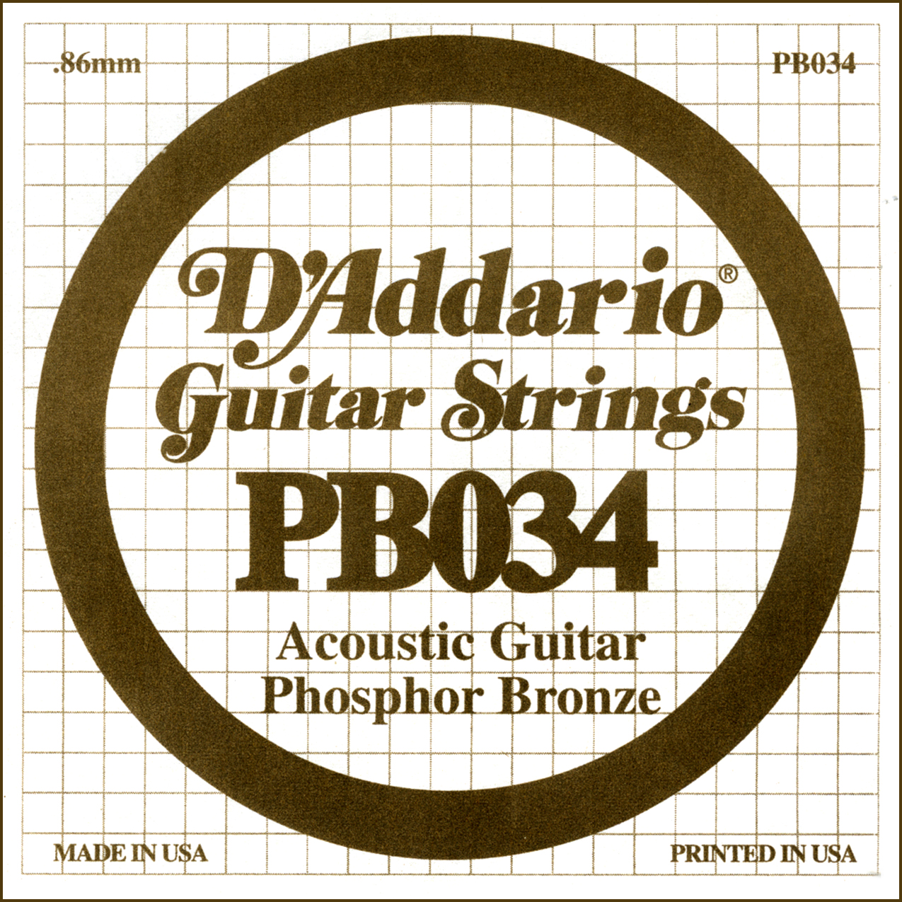 D'Addario PB034 Phosphor Bronze Wound Acoustic Guitar Single String, .034