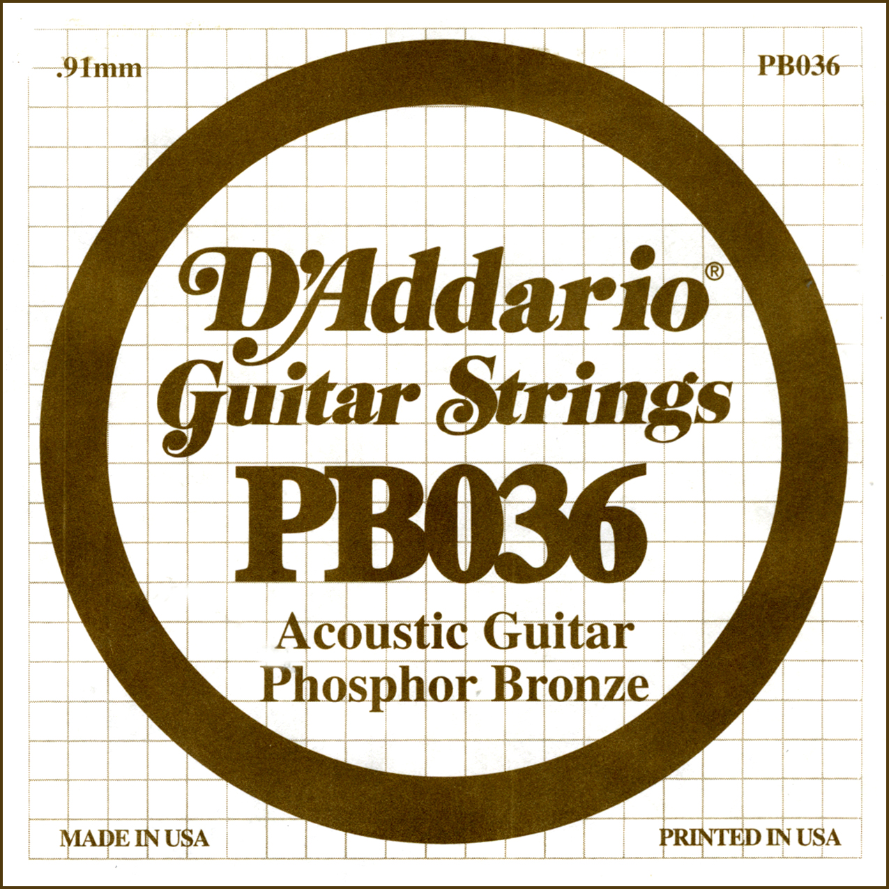 D'Addario PB036 Phosphor Bronze Wound Acoustic Guitar Single String, .036