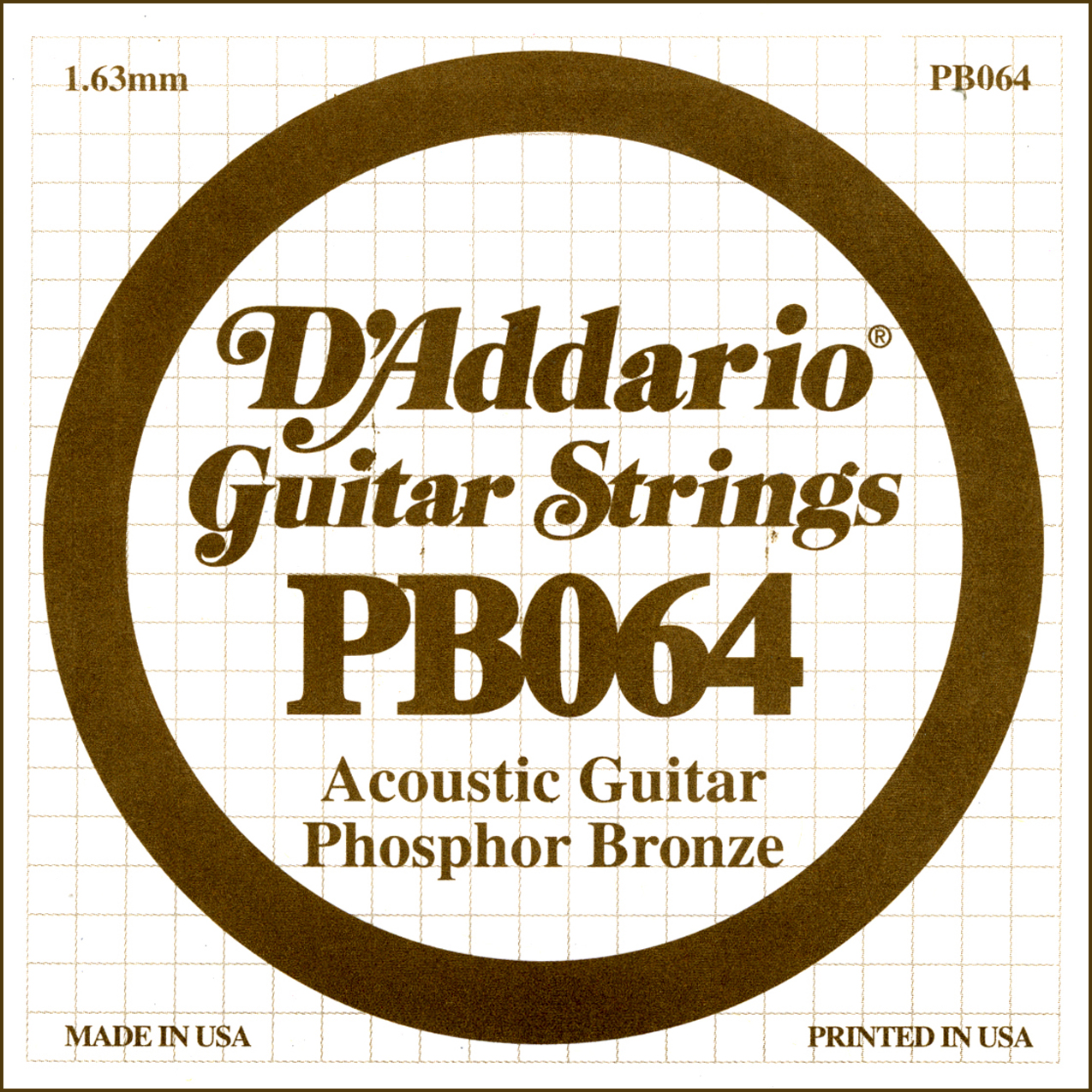 D'Addario PB064 Phosphor Bronze Wound Acoustic Guitar Single String, .064