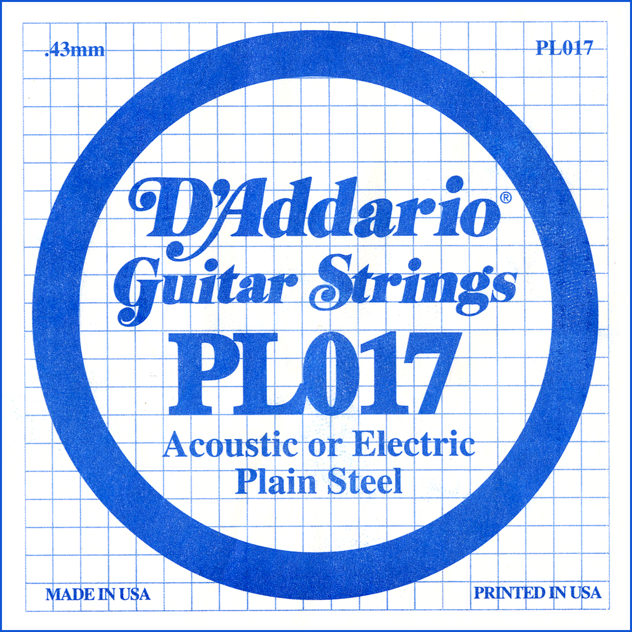 D'Addario  PL017 Plain Steel Guitar Single String, .017