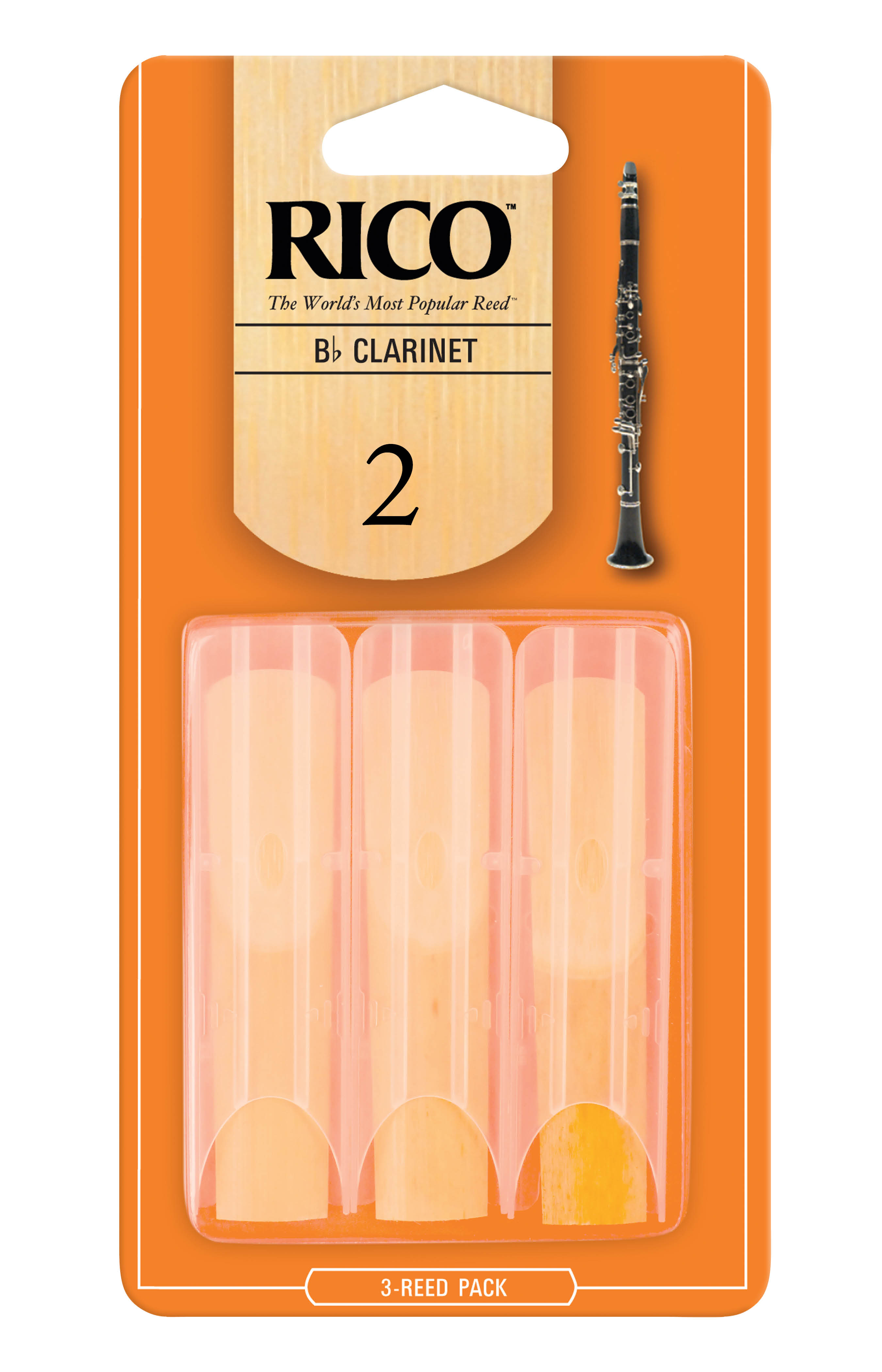 Rico Bb Clarinet Reeds, Strength 2, 3-pack