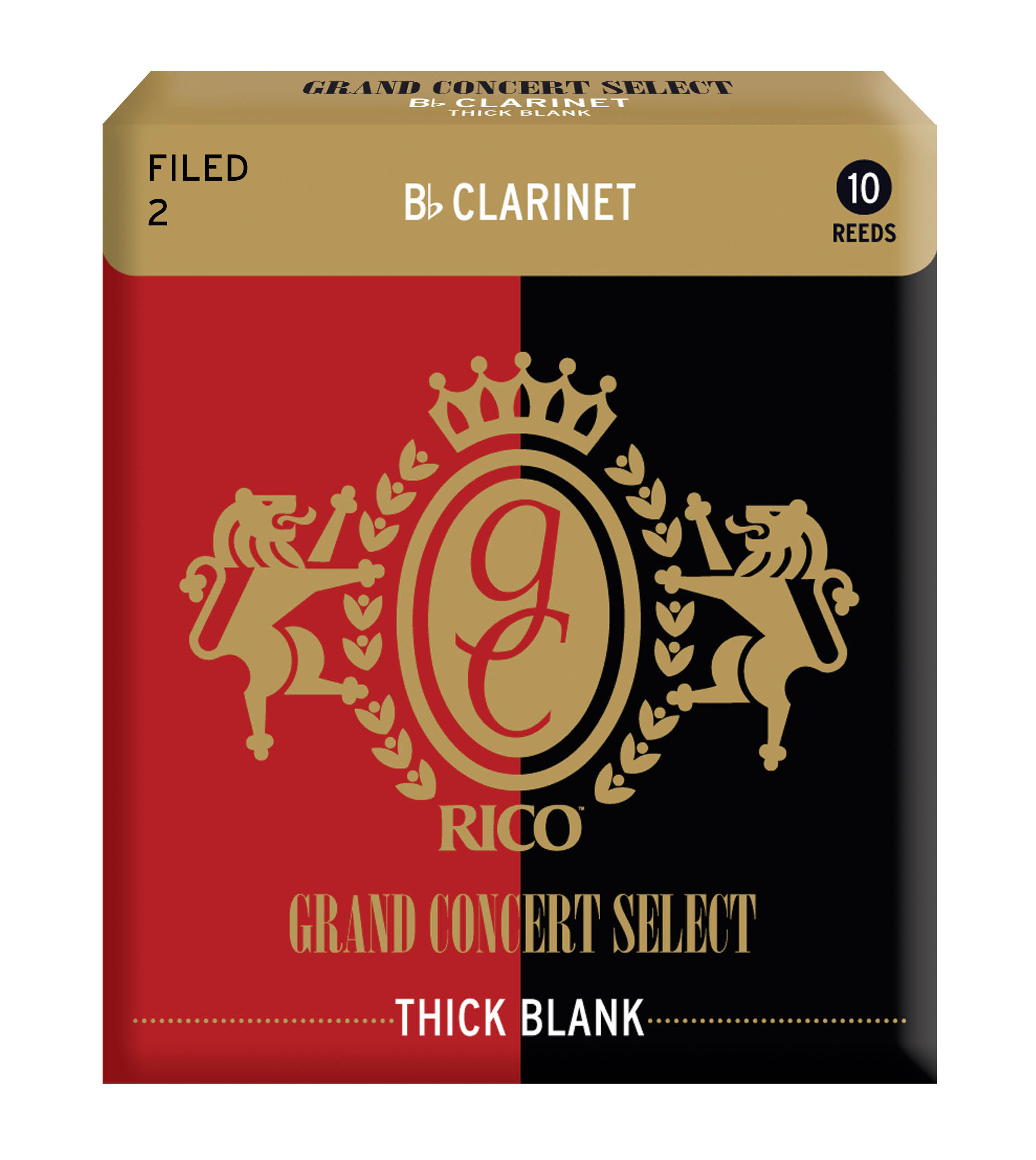 D'Addario Grand Concert Select Thick Blank Bb Clarinet Reeds, Filed, Strength 2.0, 10 Pack