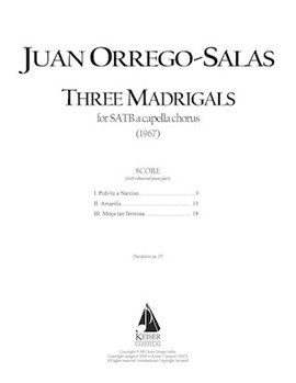 3 Madrigals Op. 62 by Orrego-Salas Juan for SATB