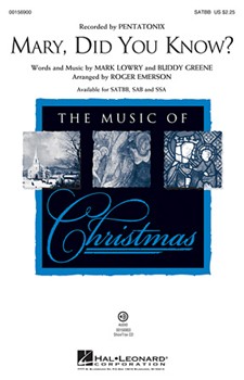 Mary Did You Know by Lowry and Greene - Emerson Roger - Pentatonix for SATBB and Piano