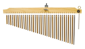 36 Chrome and Gold Chimes with Natural Finish Wood Bar by for