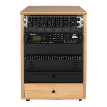 Frameworks Elite Furniture Series 12U Angled Studio Rack with Locking Casters - Natural Maple Matte Finish