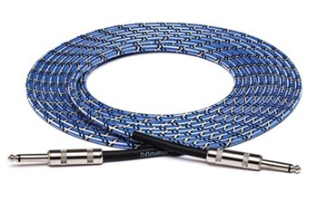 Cloth Guitar Cable, Hosa Straight to Same, 18 ft, Blue/White/Black