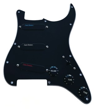 Lace Sensor Blue/Silver/Red S/S/S Loaded Pickguard - 3-Ply - Black