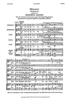 Miserere (Psalm LI) by Allegri Gregorio - Ivor Atkins - for SSATB