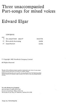Three Unaccompanied Part-Songs for Mixed Voices by Elgar Edward for SATB